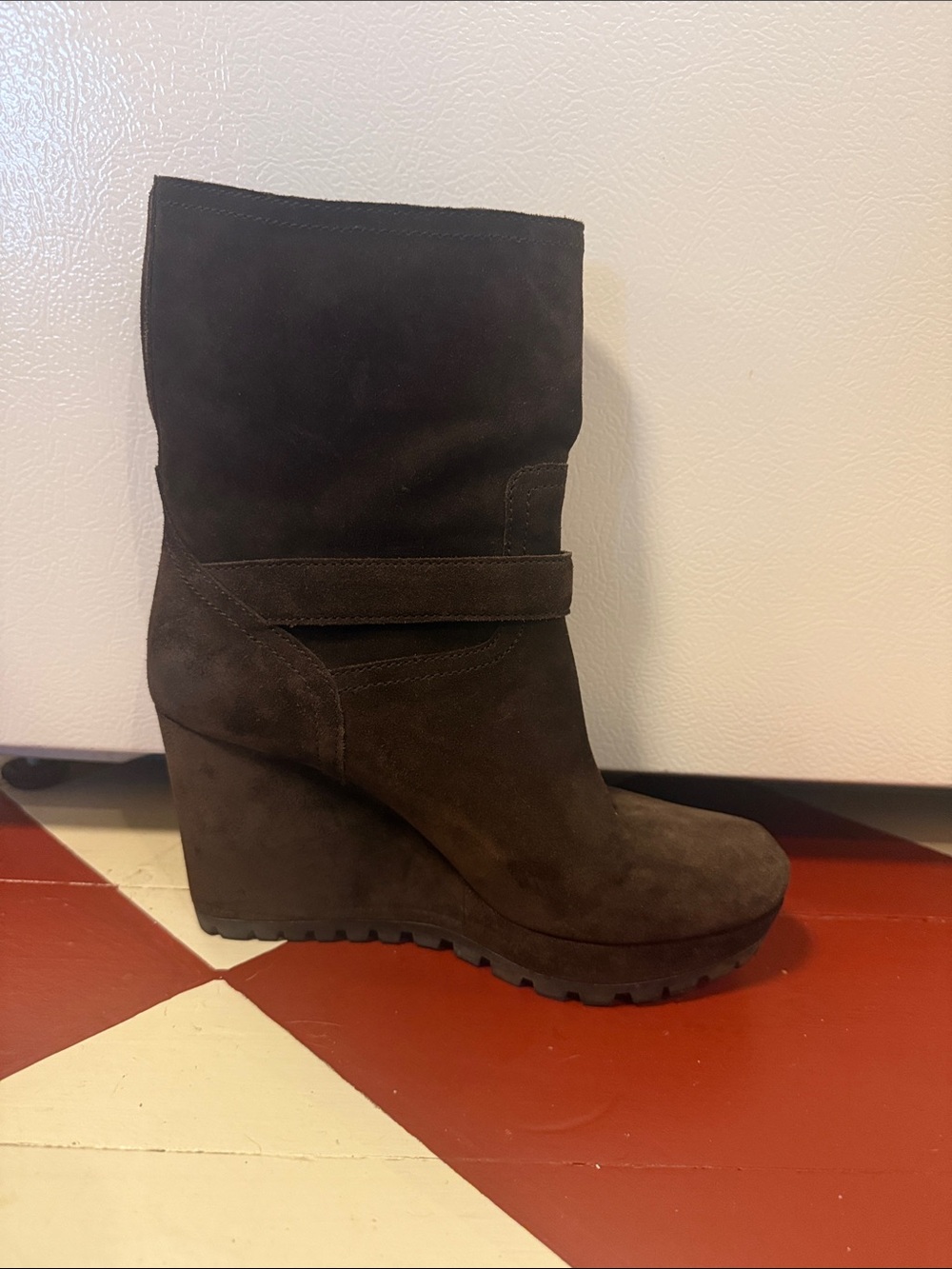 Prada Brown Suede Wedge Boots with Buckle Straps lite lug sole - Picture 6 of 14